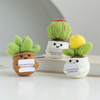 Décoration artistique tricotée faite à la main Cactus plante en pot ensemble personnage Design poupée voiture ornement suspendu