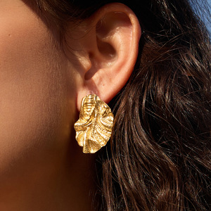 Irregular Gold Tone Stud Earrings Titanium Steel Post Fashion Jewelry For Women - Product Image 2