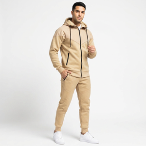Sweat-shirt à capuche color block pour homme, manches longues, cordon de serrage, survêtement décontracté, tenue d'automne, bleu gris, mélange polyester-coton - Product Image 1