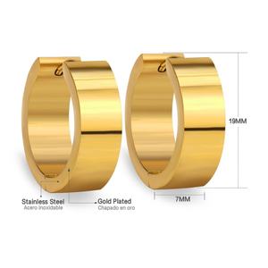 Boucles d'oreilles créoles rondes, lisses et brillantes, pour hommes et femmes, en or et en acier - Product Image 3