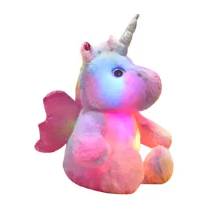 LED Mainan Mewah Kreatif Kawaii Bersinar Duduk Unicorn Warna-warni Glitter Malaikat Sayap Mainan Mewah LED Hadiah Natal