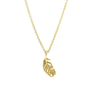 Pure 18K Gold Feather Charms Pendants Necklace Women Ladies Bridal Engagement Wedding Fine Jewelry