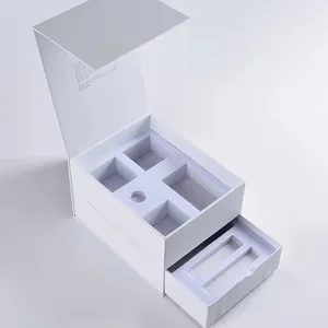 2 Layer White Magnetic Drawer Box Custom Luxury Cosmetic Packaging Boxes For Cosmetics Jars Package