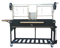 Grand barbecue argentin au charbon de bois, style Santa Maria, en acier inoxydable, avec hauteur réglable et table latérale, idéal pour les fêtes en extérieur