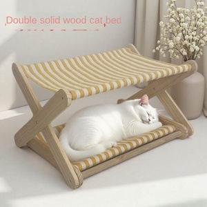Arbre à chat moderne et écologique avec nid intégré, design multi-niveaux en bois massif, poteaux à gratter en sisal, perchoirs double couche - Product Image 1