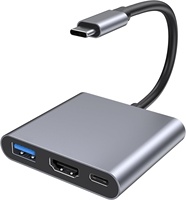 Adaptor Multiport USB C ke HDTV dengan Port Pengisian Daya, Adaptor HDTV & USB Hub untuk Monitor ke Laptop, Konverter HDTV 4K