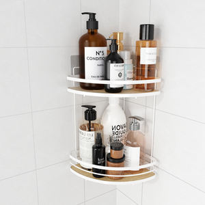 Moderno Estante Esquinero de Acero para <span class=keywords><strong>Ducha</strong></span>, Organizador de Pared, <span class=keywords><strong>Sin</strong></span> Perforaciones, de 2 Niveles, Metálico y de Madera, para Cocina/Baño - Product Image 3