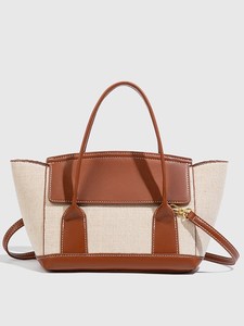 Sac fourre-tout en toile pour femme <span class=keywords><strong>ZA</strong></span>, grande capacité, sac à main de créateur avec garniture en cuir PU, sac à bandoulière élégant pour le travail et l'usage quotidien - Product Image 2