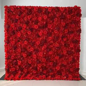 Mur de fleurs en tissu de mariage personnalisé, fleurs artificielles en soie rouge, panneau de fond de mur de fleurs, fleurs décoratives pour mur - Product Image 1