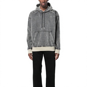 Sudadera con Capucha Extra Grande para Hombre, de Algodón Lavado, Color Sólido, Informal, con Bolsillo, Tejido French Terry, Estilo Otoñal, OEM ODM - Product Image 4