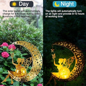 Lumière <span class=keywords><strong>solaire</strong></span> de jardin en forme de lune, boule de verre craquelée, figurine d'<span class=keywords><strong>étoile</strong></span>, décorations du Ramadan, lumière <span class=keywords><strong>solaire</strong></span> pour cour, patio - Product Image 3