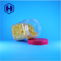 Pot carré en plastique PET transparent sans air pour bonbons/en-cas/aliments pour bébés, étanche, sans BPA, avec couvercle en plastique rouge, logo personnalisé, qualité alimentaire