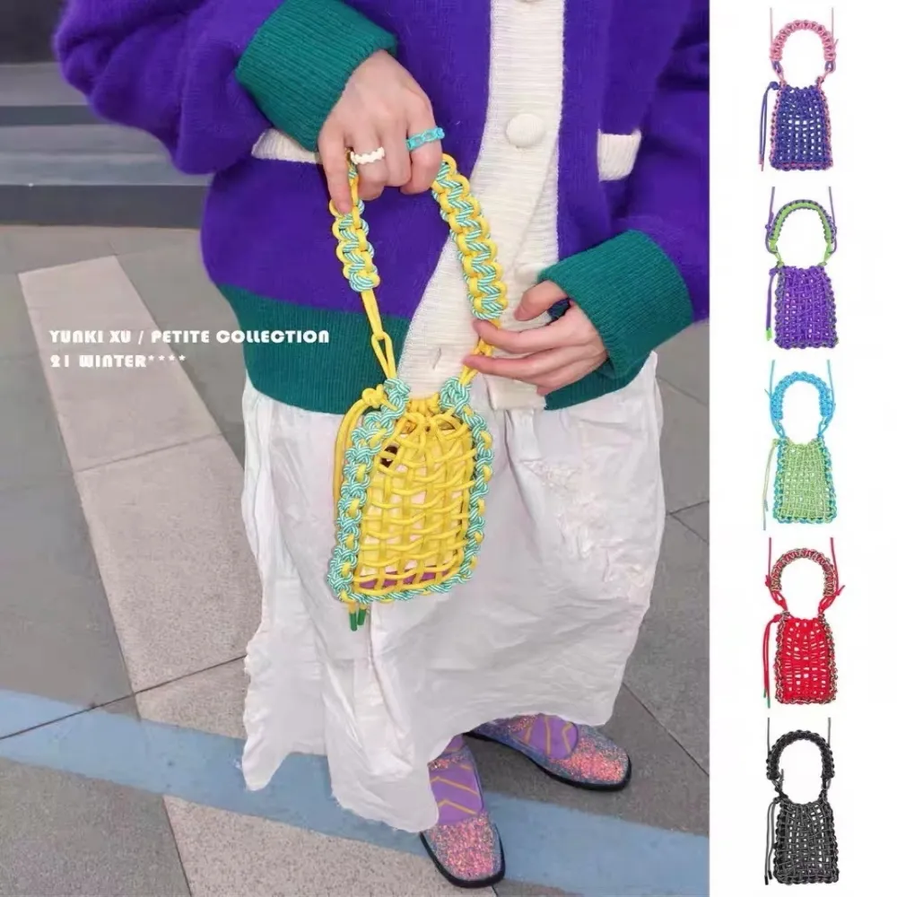 2024 Summer handmade weave open tote bags women crochet bags handmade coconut phone case bags