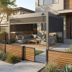 Pergola design avec structure en aluminium, toit à lames orientables imperméable, gazebo moderne, pavillon extérieur pour la décoration des centres <span class=keywords><strong>de</strong></span> villégiature et des spas - Product Image 1