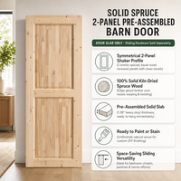 Pintu Gudang 2 Panel Kayu Spruce Solid 80 inci, Sudah Terpasang, Tebal 1,38 inci, Tanpa Finishing, Pintu Interior Gaya Farmhouse untuk Kamar Tidur (Hanya Slab)