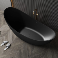 Baignoire autoportante ovale haut de gamme de luxe écologique en pierre artificielle à surface mate noire pour hôtel contemporain
