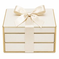 Boîte Cadeau Bijoux Blanc Ivoire 3 Compartiments Présentoir Collier Boucles d'Oreilles Bague Feuille d'Or Emballage Mariage Mariée Vente en Gros