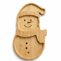 Plateau en bambou en forme de bonhomme de neige avec chapeau de Père Noël, plateau de service à deux niveaux, décoration de table de Noël
