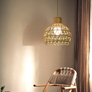 Lustre en rotin tissé à la main, 50cm, rond, couleur naturelle, lampe suspendue LED pour salon, chambre à coucher, salle à manger - Product Image 5