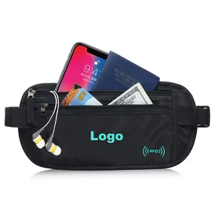 Ceinture d'argent de qualité supérieure, porte-passeport, portefeuille de voyage caché et sécurisé, sac banane sous couverture avec logo avec blocage RFID