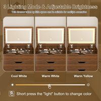 En gros Coiffeuse moderne en bois avec miroir LED relevable, table de maquillage 3-en-1 avec plateau en verre