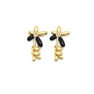 Pendientes de Moda con Diseño de Flor y Mono, Chapados en Oro, de Acero Inoxidable, para Mujer - Product Image 1