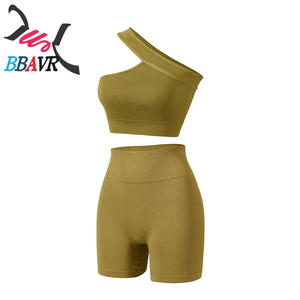 Ensembles d'entraînement pour femmes, ensembles deux pièces pour femmes, ensembles de sport d'été sans couture côtelés à taille haute, soutien-gorge de sport court, ensembles de yoga pour la gym - Product Image 3