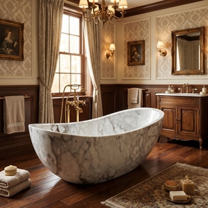 อ่างอาบน้ำรูปวงรีสั่งทำพิเศษสุดหรูหราทันสมัย หินอ่อน Arabescato Corchia แบบตั้งพื้น สำหรับแช่ตัวในห้องน้ำ วิลล่า โรงแรม บ้าน - Product Image 5