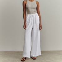 Meilleure vente 100% pantalon Palazzo en lin jambe large décontracté minimaliste taille haute respirant coupe ample avec cordon de serrage pour l'été