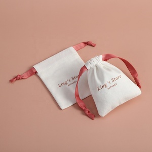 9x12cm Custom Logo Eco Friendly <b>Small</b> Christmas Gift Pouch Mini Drawstring Cotton Muslim <b>Bags</b> for Jewellery - Product Image 5