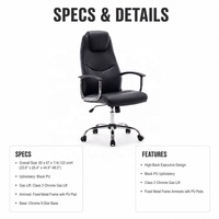 Chaises de bureau modernes, chaise de bureau exécutive noire ergonomique à hauteur réglable, pivotante, en cuir PU pour la maison et le bureau