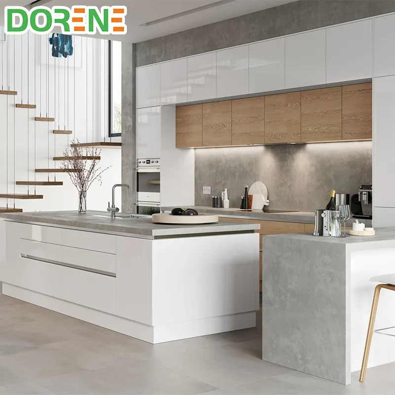 2021 Dorene White Simple Luxury Modern High Gloss Affordable Italian Style Kitchen Cabinet Designs Ideas