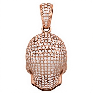 Colgante de Calavera Chapado en Oro Rosa y Plata con Moissanita e Incrustaciones de Piedras Blancas y Negras para Joyería Certificada de Hip Hop Unisex - Product Image 5