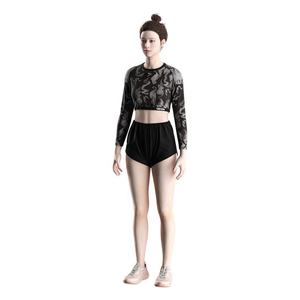 T-shirt de sport pour femme en gros, hauts de gym pour femme, t-shirt court à manches longues et haut court pour femme - Product Image 5