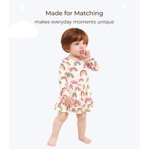 Vestido de Arcoíris Personalizado para Bebé Niña, Manga Larga, Cuello con Lazo, Transpirable, de Viscosa de Bambú, para Niñas Pequeñas - Product Image 2