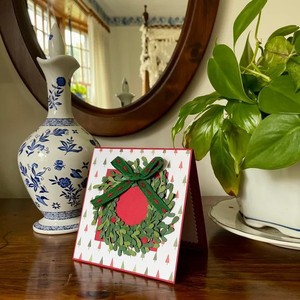 Christmas Wreath Greeting Card <b>Handmade</b> <b>Paper</b> Rectangle Matte Varnish Festival Holiday Card - Product Image 3