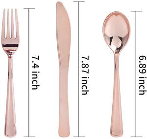 ชุดเครื่องเงินพลาสติกสีทองเครื่องใช้บนโต๊ะอาหารแบบใช้แล้วทิ้งมีดหนักช้อนส้อมมีดเงินสุดหรูสำหรับงานแต่งงาน - Product Image 6