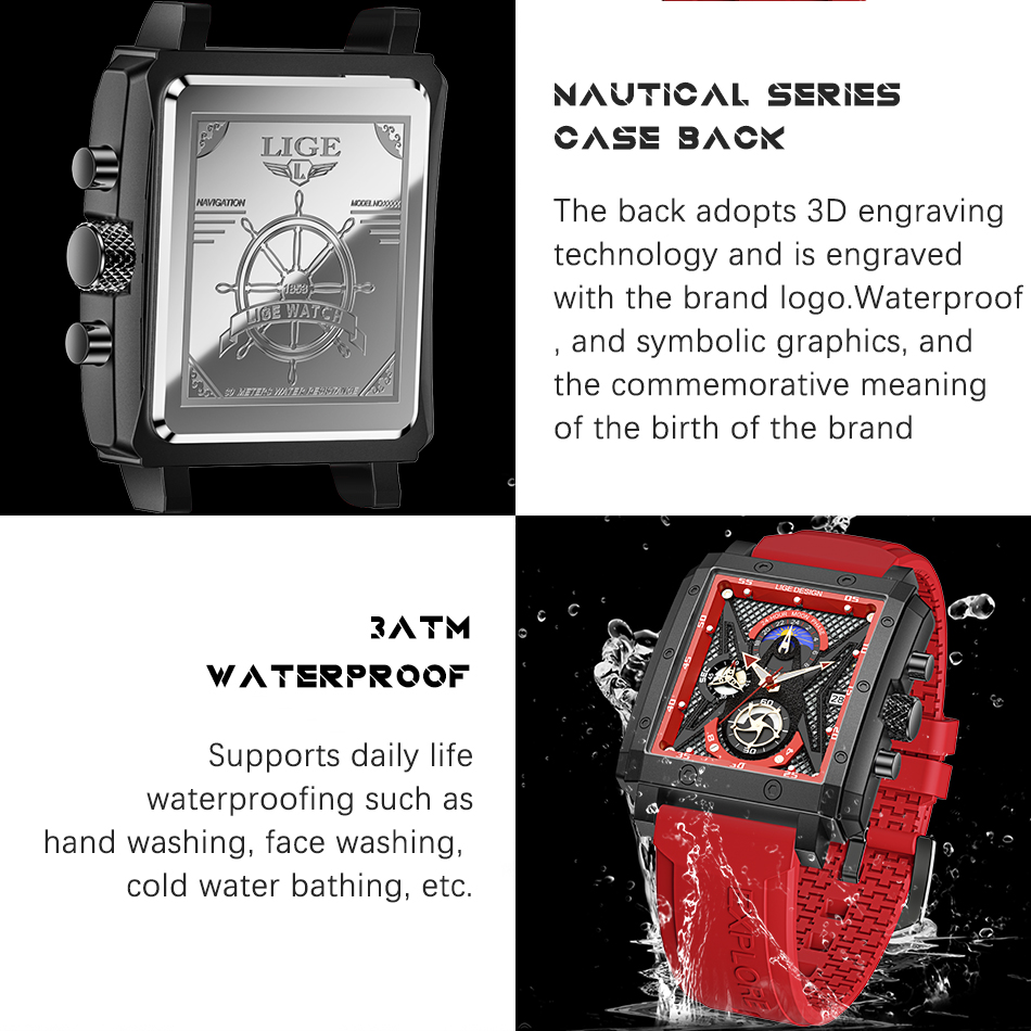 LIGE 8965 New Fashion Mens Watches  Brand Luxury Silicone Quartz Watch Men Waterproof Chronograph 24 Hour Sport Clock