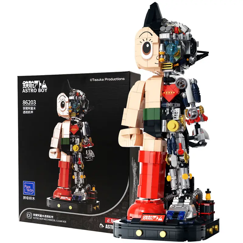 MOC setengah Mech Astro Boy resmi kartun Anime Jepang koleksi Mighty Atom Tampilan Model Kit blok bangunan hadiah mainan