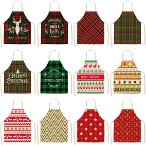 ผ้ากันเปื้อนผ้าลินินคอตตอนสำหรับผู้หญิงผ้ากันเปื้อนวันคริสต์มาสอุปกรณ์อบทำอาหารในครัวตามสั่ง