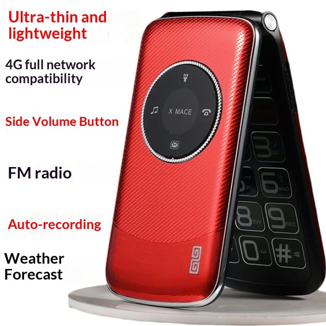 Ultra-thin Lightweight Small 4G All-network Flip Phone for Elderly Men Women & Students with Radio Dual SIM Memory Card Support