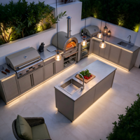 Mueble de Cocina Modular Integrado de Acero Inoxidable 304 para Exteriores, Cocina para Asados Resistente a la Intemperie y a la Lluvia, Muebles de Jardín con Almacenamiento