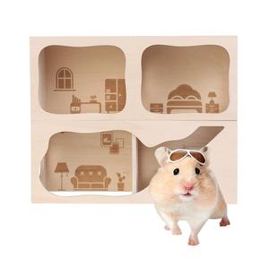 Criceto nascondiglio prodotti in legno per animali domestici, casa di riccioli d'oro, decorazione Peek-a-Boo, accessori in legno massiccio, gabbia per criceti - Product Image 1