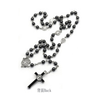 Cadeau religieux catholique, chapelet en pierre noire, perles de prière, pendentif croix, médaille du Saint Père, croix, saint Benoît patron