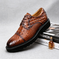 1 paire MOQ Chaussures habillées pour hommes en cuir Derby à semelle légère, entièrement embossées croco, plateforme épaisse, qualité supérieure