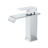 Robinet de lavabo cascade moderne et élégant, mitigeur de salle de bain monotrou en acier inoxydable avec valve en céramique