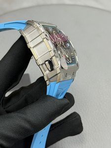 Reloj Mecánico de Lujo con Esqueleto de Carburo de Tungsteno Miyota, Cristal de Zafiro, Correa de Goma Azul y Esfera Cuadrada para Hombre - Product Image 5