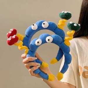 Serre-tête en éponge OEM mignon et amusant, avec grandes <span class=keywords><strong>yeux</strong></span> en peluche colorés, pour le lavage du visage, pour femmes et filles - Product Image 2