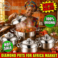 Ensemble de batterie de cuisine en acier inoxydable motif diamant 8 pièces 410 finition miroir nid d'abeille pour distributeurs au Moyen-Orient, en Afrique, en Turquie et au Maroc