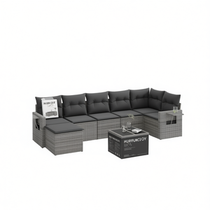 Ensemble de canapés de jardin gris 6 places en rotin, mobilier d'extérieur au design contemporain - Product Image 1